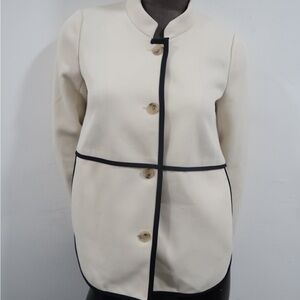 Elegant Cream Women's Top with Black Trim